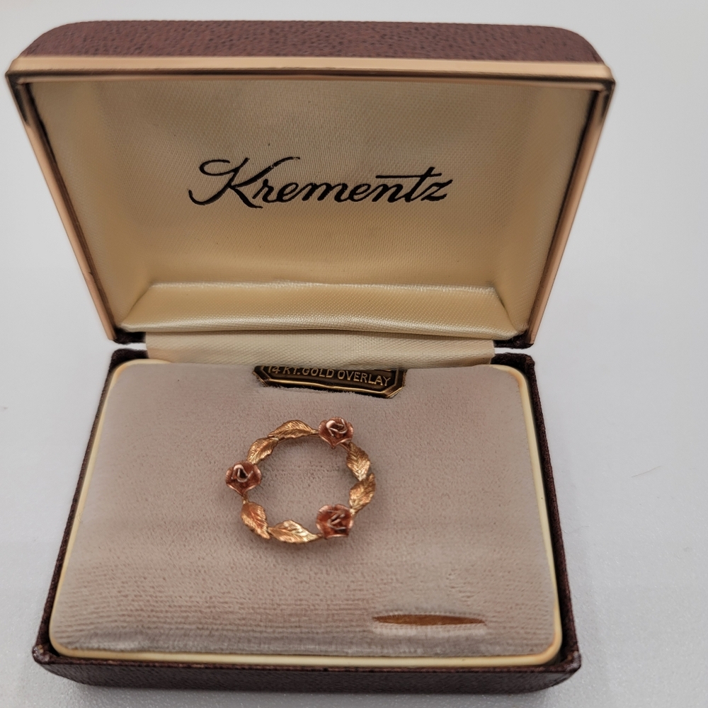 Signed Krementz In Original Box tags care pamphlet  14KT Gold Overlay